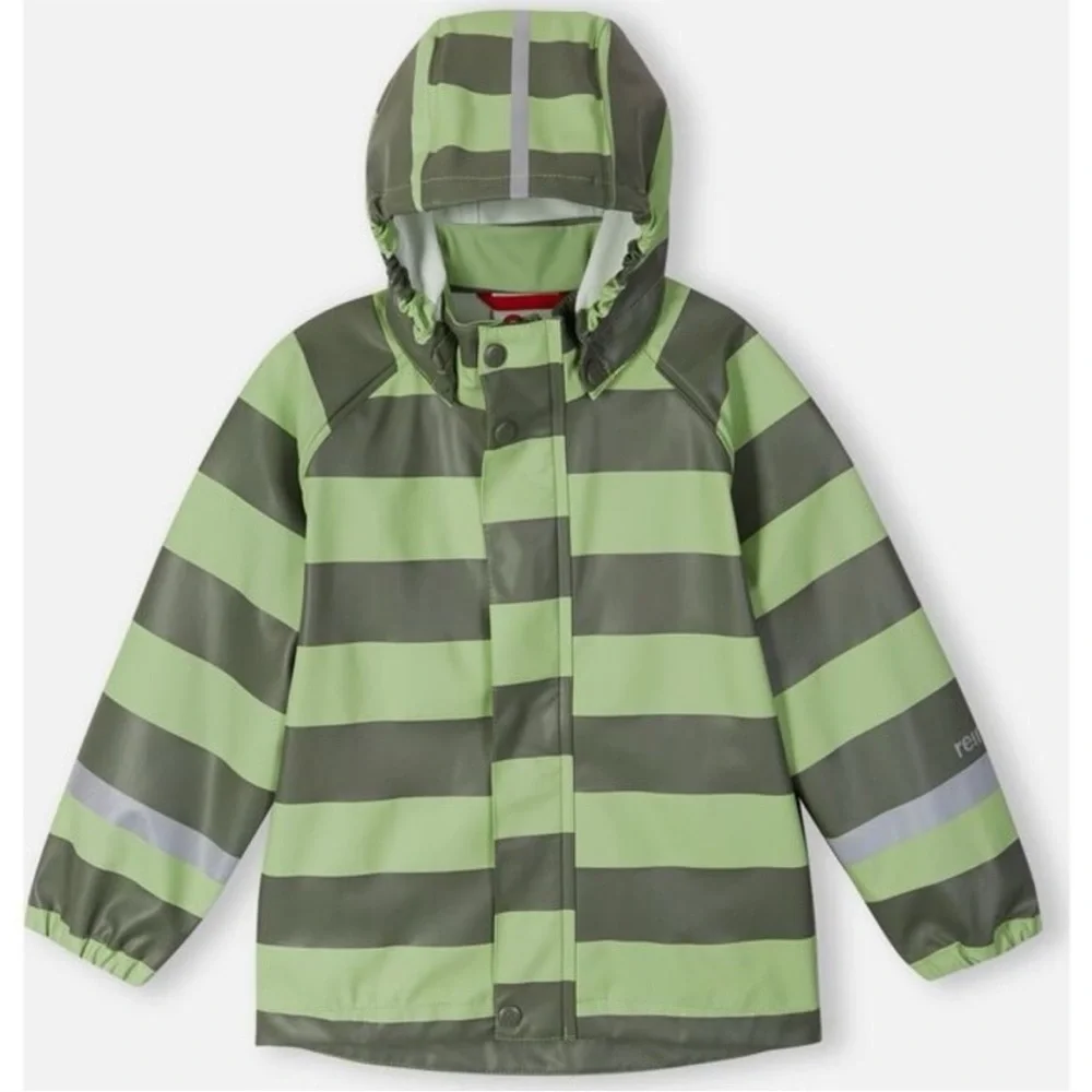 Reima Kids' Vesi Raincoat in Greyish Green Stripe - Picture 3 of 10